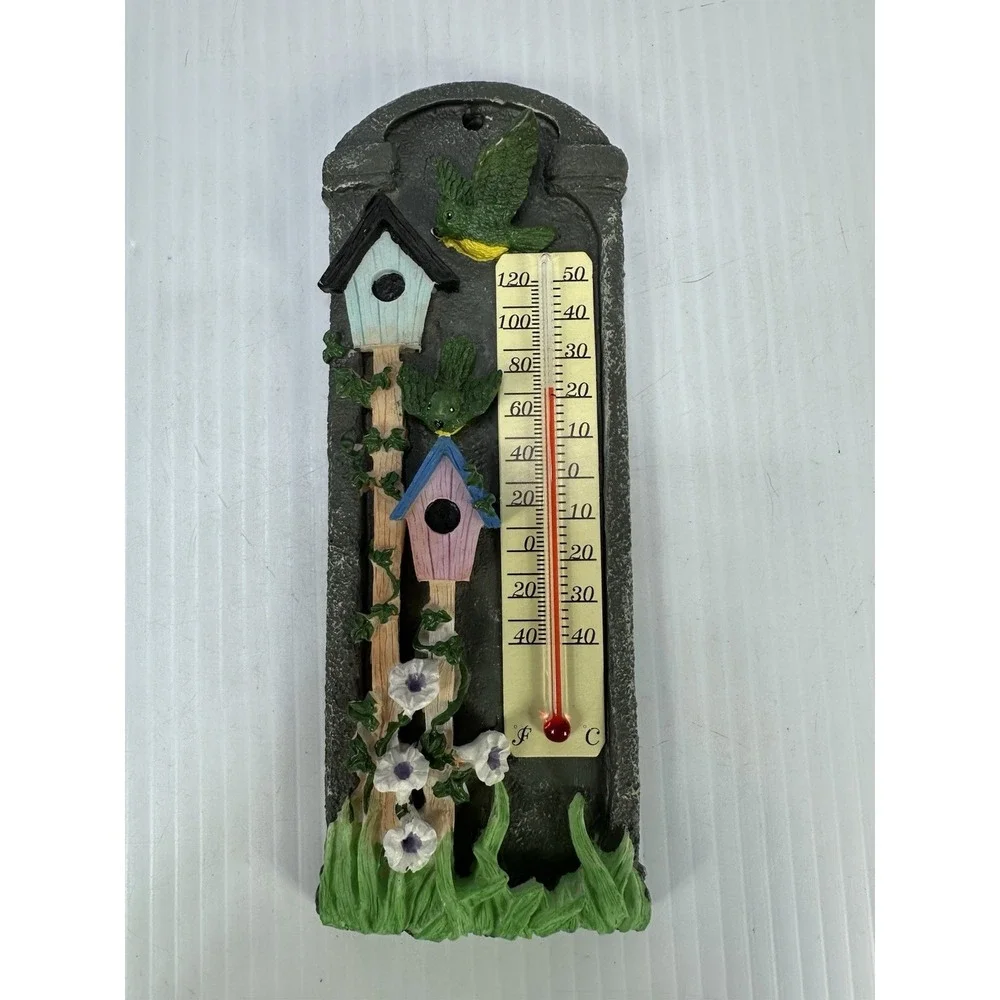 VTG giftco Inc Wall Thermometer Birds Birdhouse 2.75 x 7.5